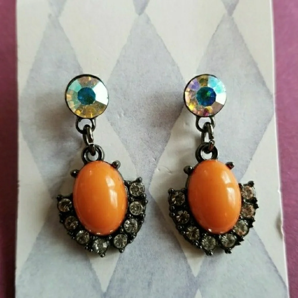 Earrings orange dark silver Boho dangle